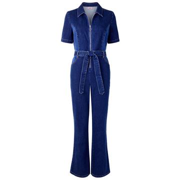PETITE Denim Jumpsuit mit Gürtel und Reißverschluss
