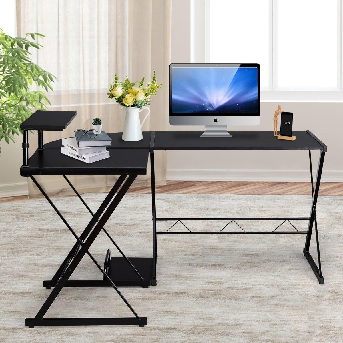 Northix Table d'ordinateur en forme de L, bureau, table d'angle, bureau d'angle, noir  