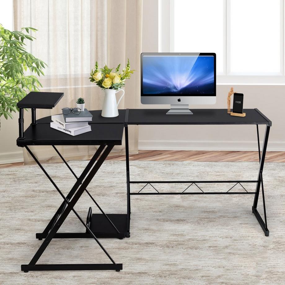 Northix L-Form Computertisch Schreibtisch Bürotisch Ecktisch Winkelschreibtisch Schwarz  