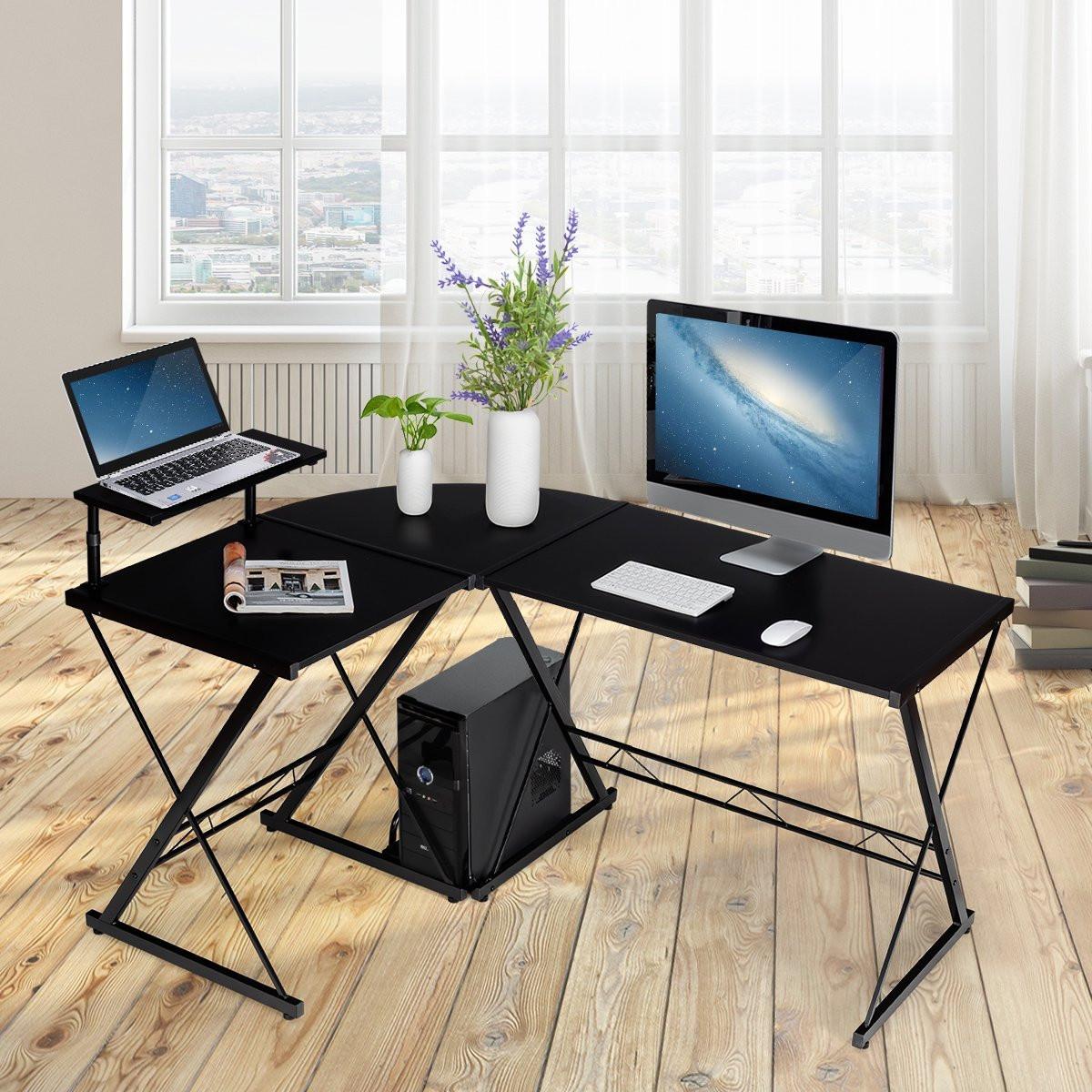 Northix Table d'ordinateur en forme de L, bureau, table d'angle, bureau d'angle, noir  