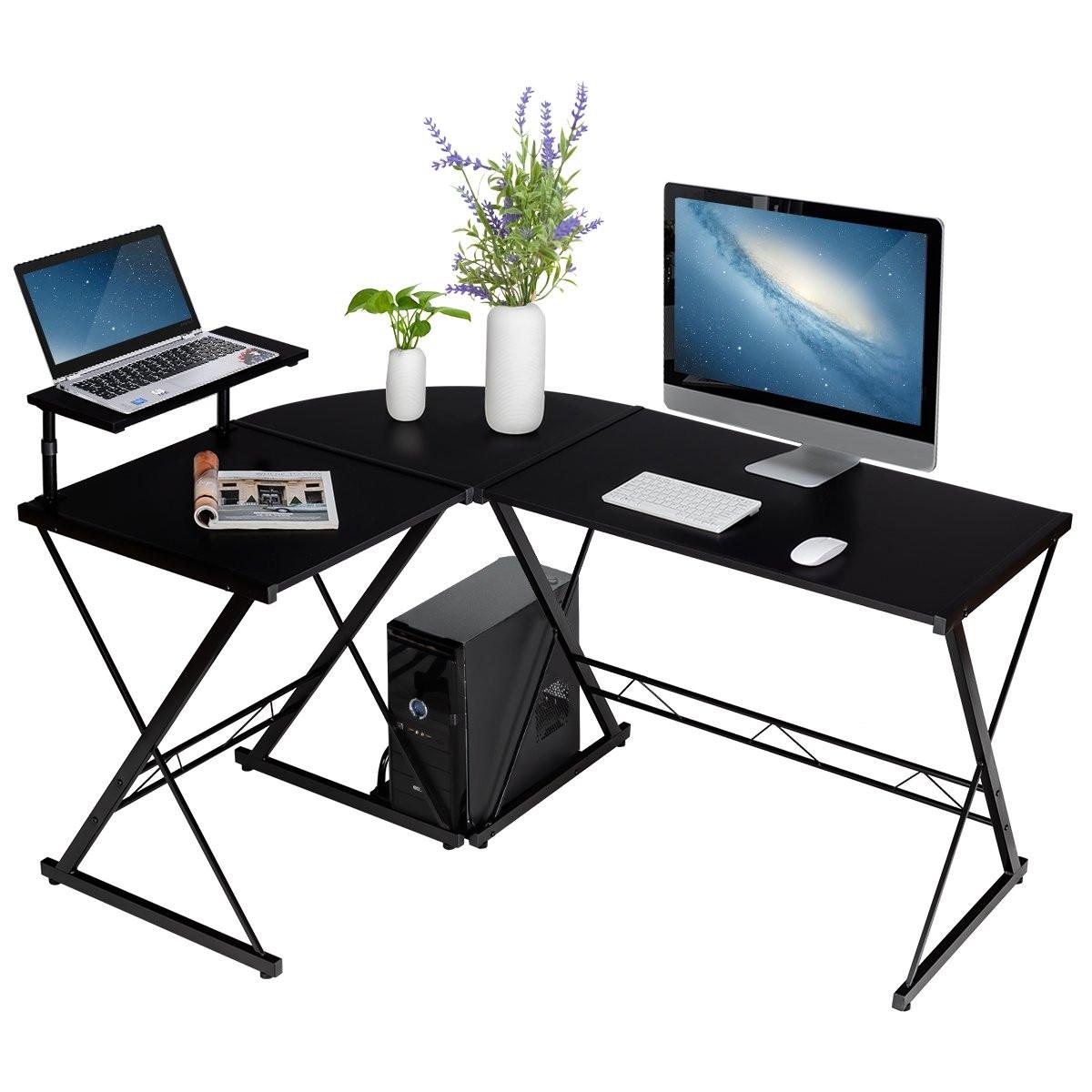 Northix Table d'ordinateur en forme de L, bureau, table d'angle, bureau d'angle, noir  