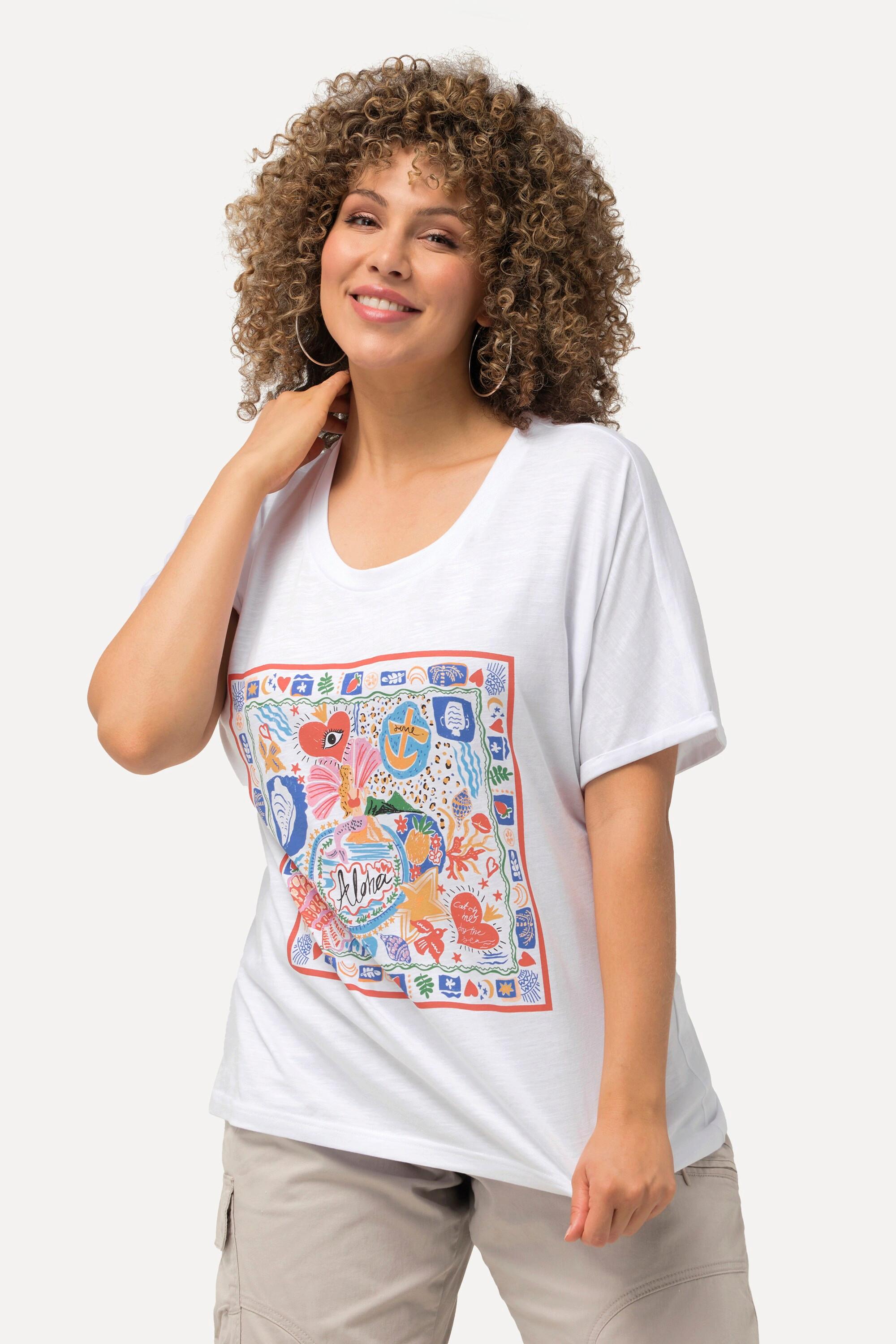 Ulla Popken  T-shirt oversize, col rond et manches courtes, motif cœur 