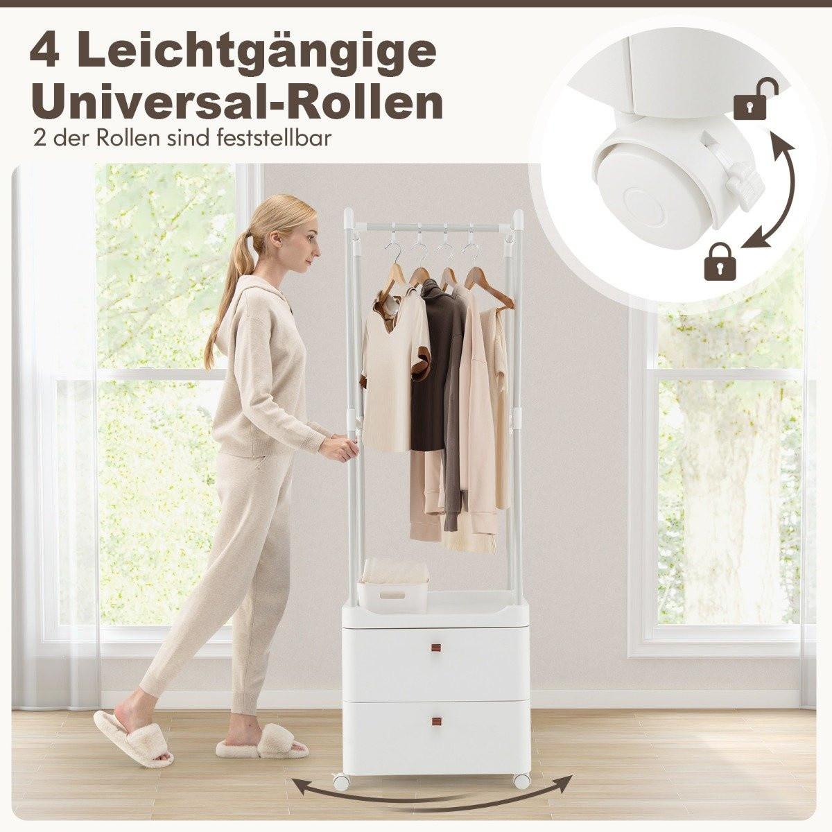 Northix Portant à vêtements avec 2 tiroirs porte-manteau à roulettes verrouillables 52 x 40 x 161 cm blanc  