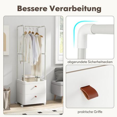 Northix Portant à vêtements avec 2 tiroirs porte-manteau à roulettes verrouillables 52 x 40 x 161 cm blanc  
