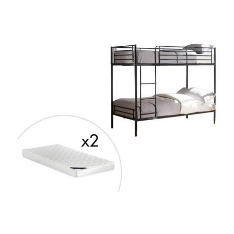 Vente-unique Letto a castello 2 x 90 x 190 cm Nero + Materasso - DUOTIS II  