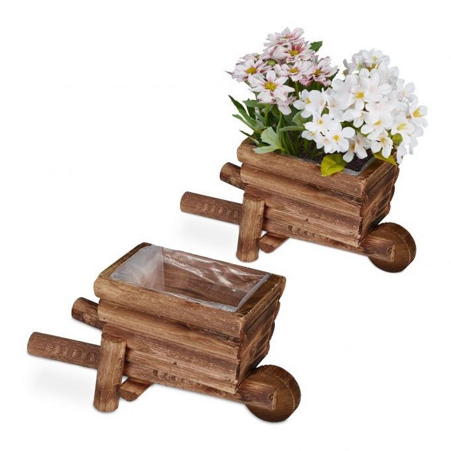 B2X Brouette en bois pour plantes - lot de 2  