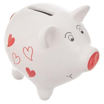 Salvadanaio in ceramica bianca con motivo a cuore: elegante e pratico