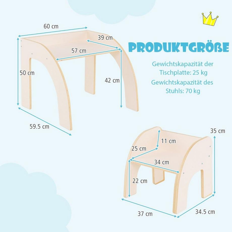Northio  Holz Kindertisch mit Stuhl Kinder Maltisch mit Abgerundeten Kanten Kindersitzgruppe Weiß 