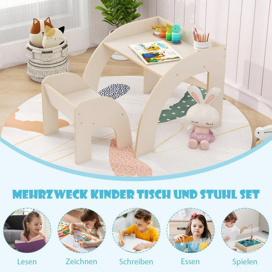 Northio  Holz Kindertisch mit Stuhl Kinder Maltisch mit Abgerundeten Kanten Kindersitzgruppe Weiß 