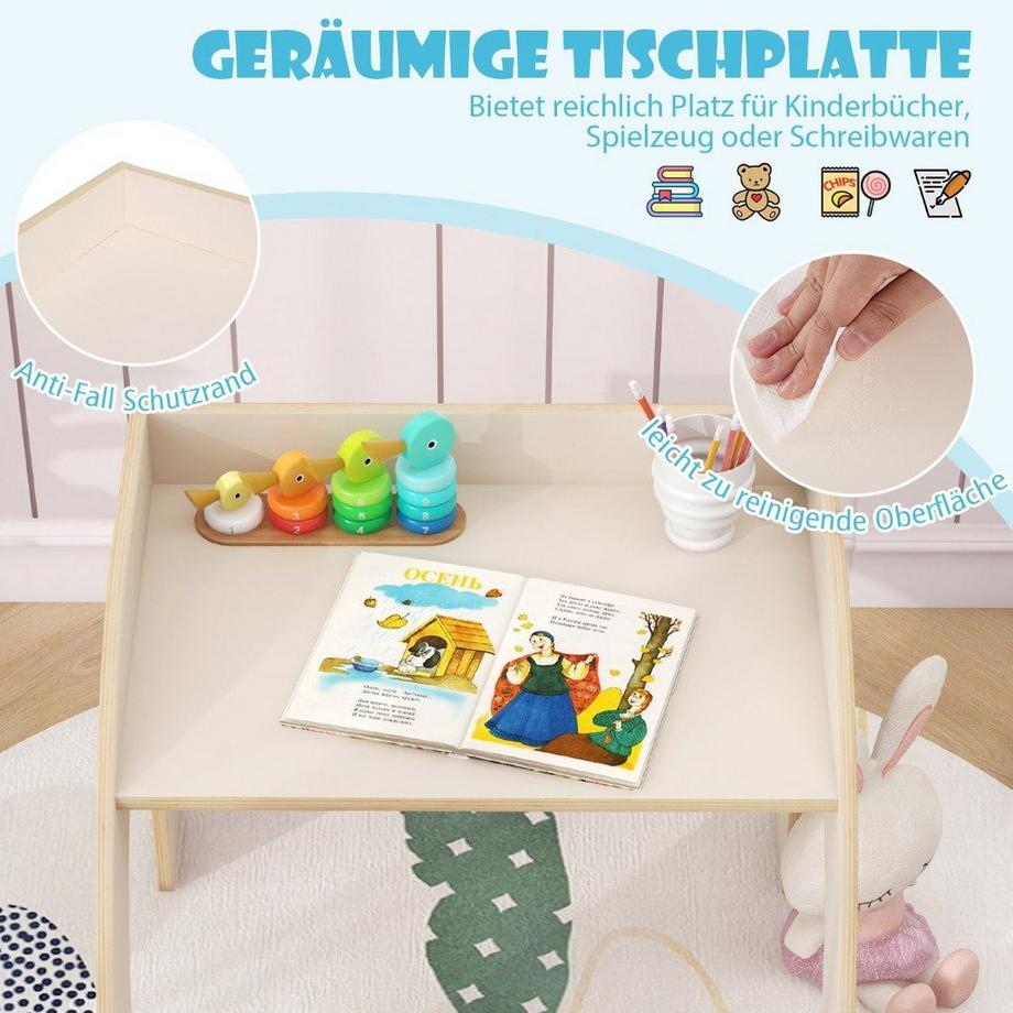 Northio  Holz Kindertisch mit Stuhl Kinder Maltisch mit Abgerundeten Kanten Kindersitzgruppe Weiß 