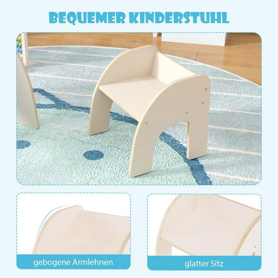 Northio  Holz Kindertisch mit Stuhl Kinder Maltisch mit Abgerundeten Kanten Kindersitzgruppe Weiß 