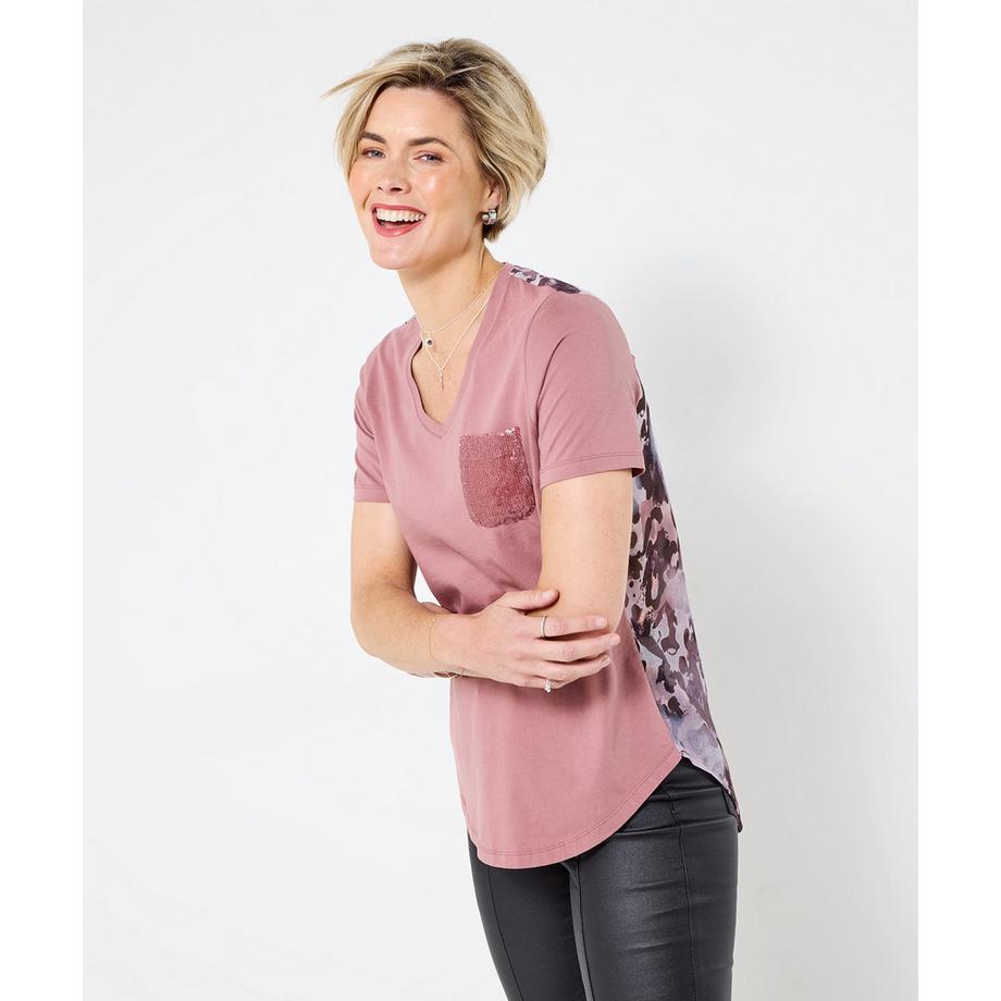 Joe Browns Blassrosa T-Shirt mit gewebter Rückseite  