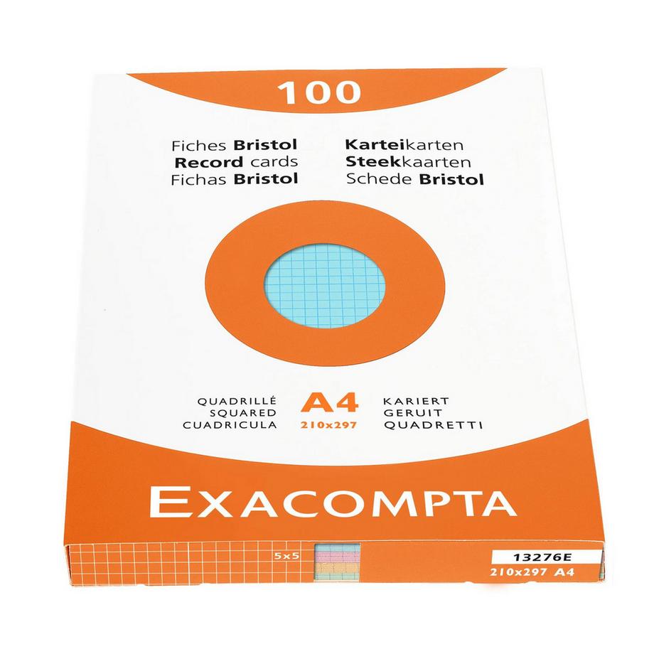Exacompta Étui de 100 fiches - bristol quadrillé 5x5 non perforé 210x297mm  