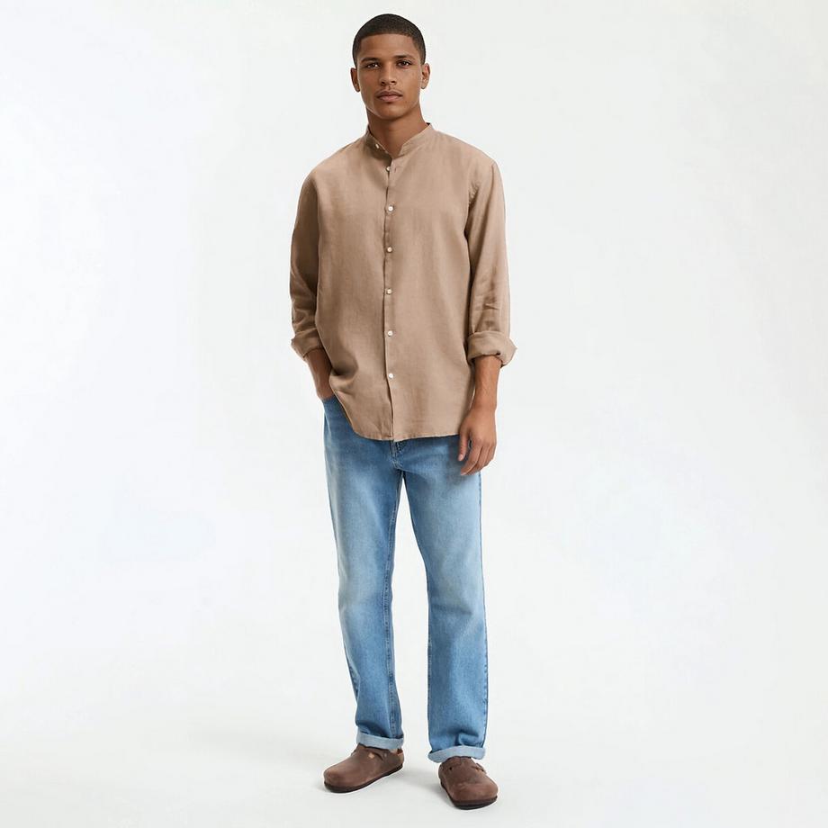 La Redoute Collections Signature Camicia Dritta in Lino con Collo Coreana  