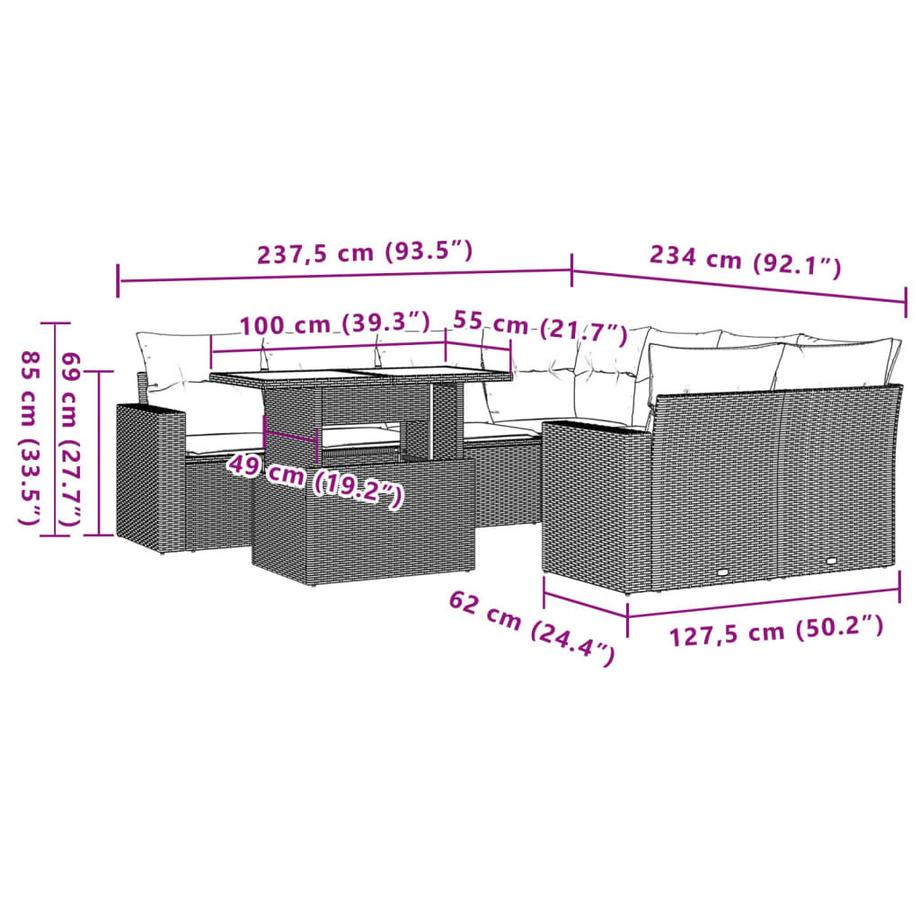 VidaXL Ensemble de canapés de jardin rotin synthétique  