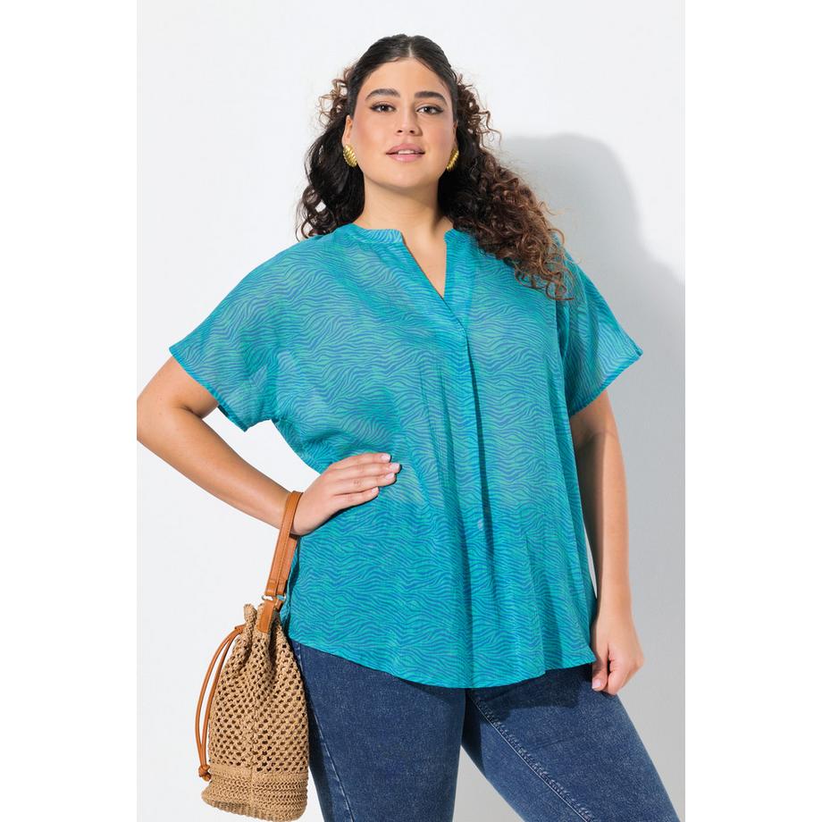 Ulla Popken Zebramuster A-Linie Bluse V-Ausschnitt Halbarm  