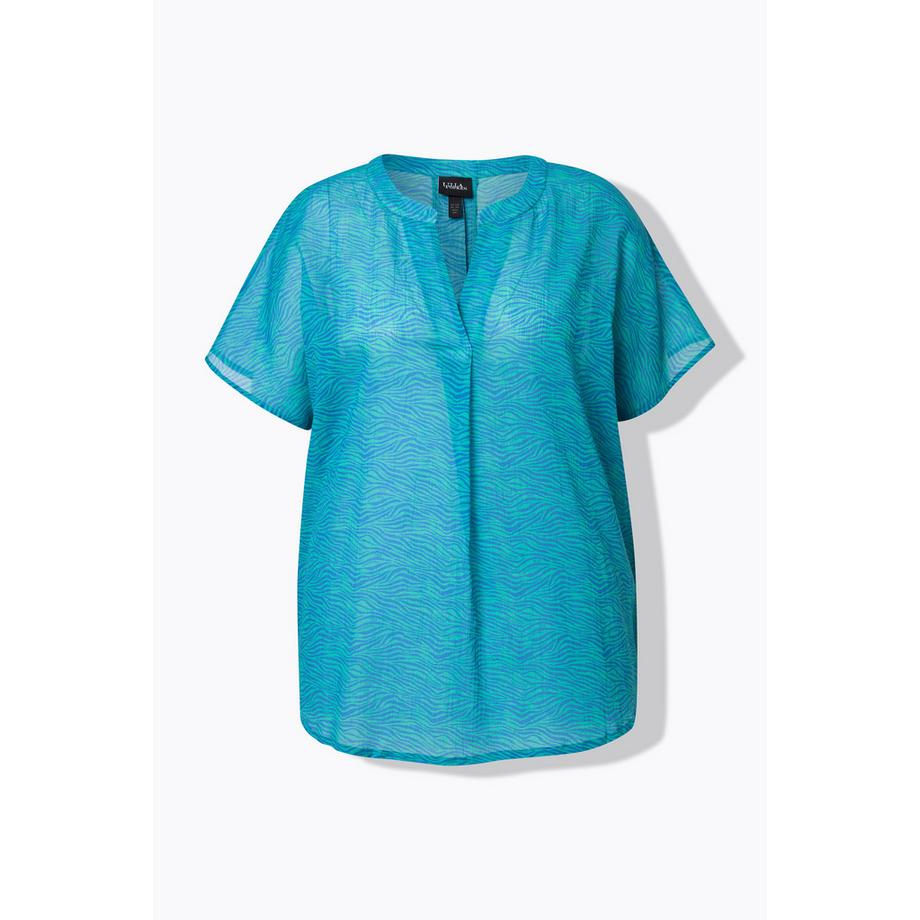 Ulla Popken Zebramuster A-Linie Bluse V-Ausschnitt Halbarm  