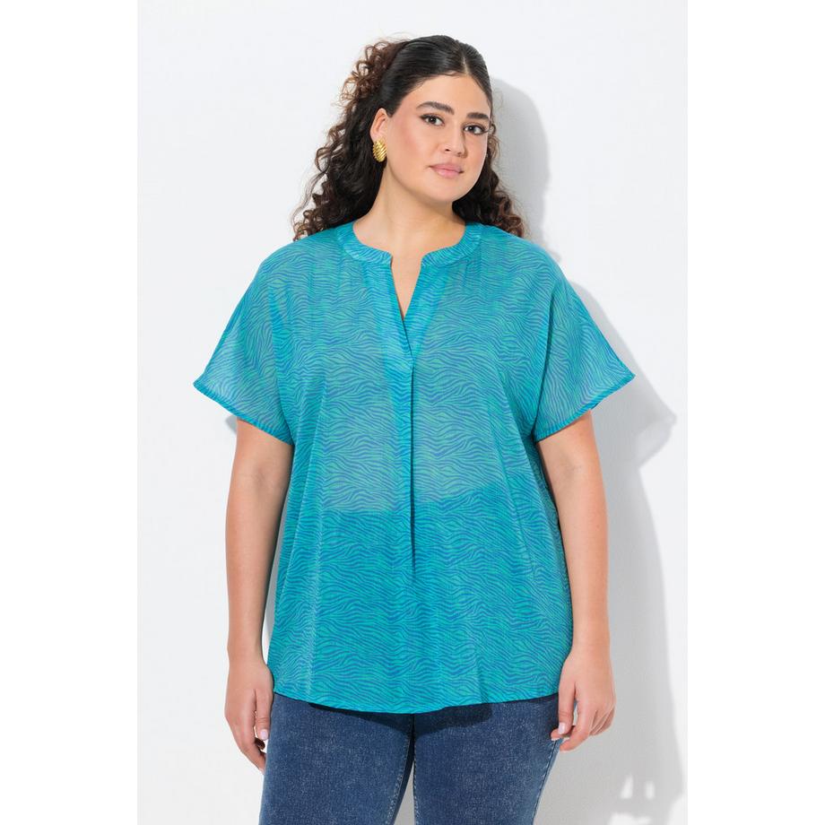 Ulla Popken Zebramuster A-Linie Bluse V-Ausschnitt Halbarm  