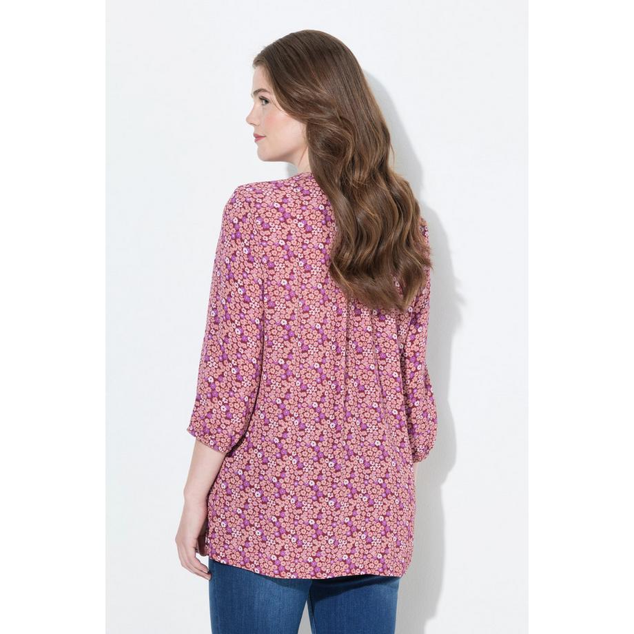 Ulla Popken Smokbluse Blüten A-Linie Rundhals 3/4-Arm  