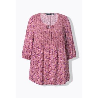 Ulla Popken Blouse Smockée Motif à Fleurs Décolleté Rond Manches 3/4  