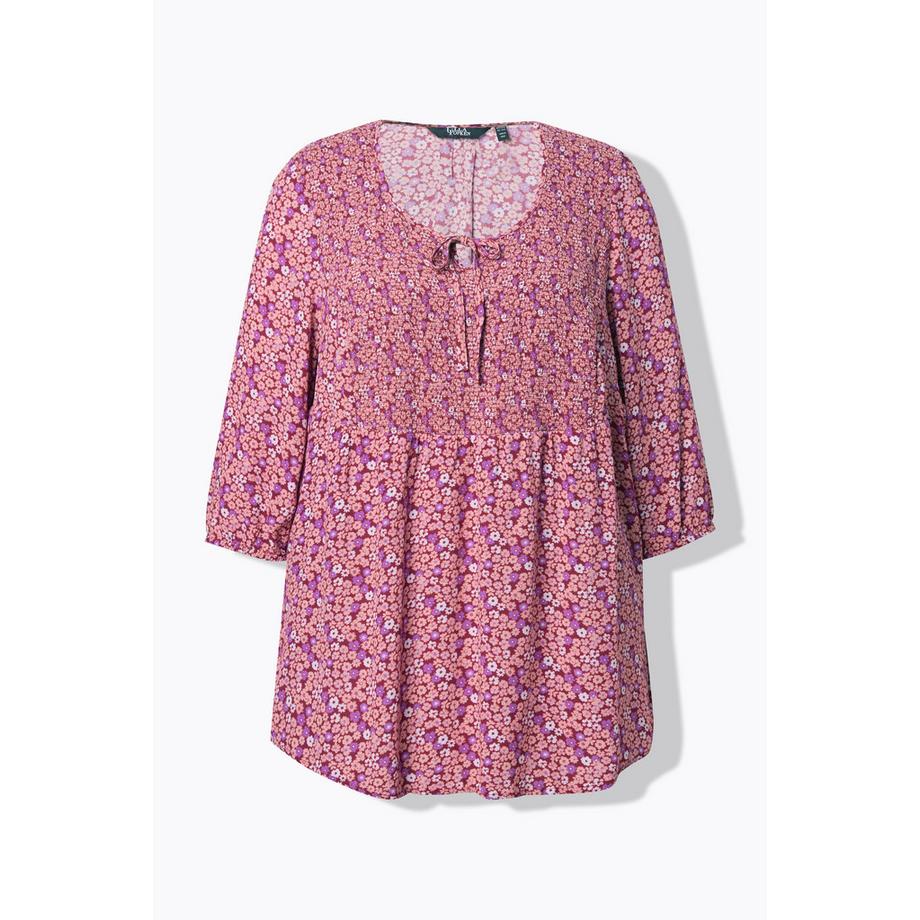Ulla Popken Smokbluse Blüten A-Linie Rundhals 3/4-Arm  