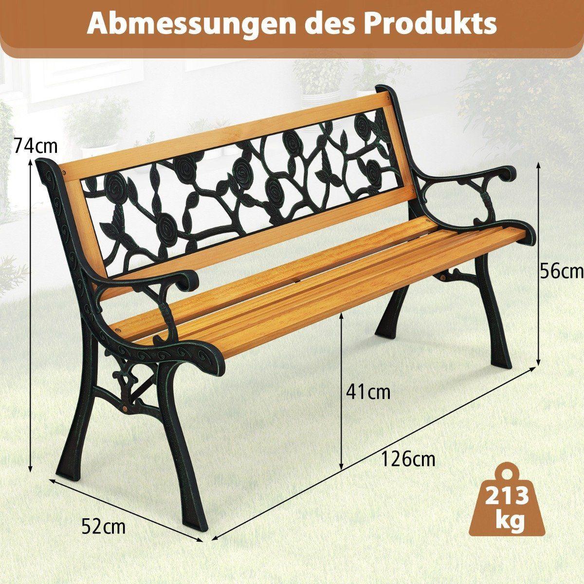 Northio Banc de jardin avec structure en fonte de métal et assise en bois. Banc ergonomique pour 3 personnes, longueur 127,5 cm.  