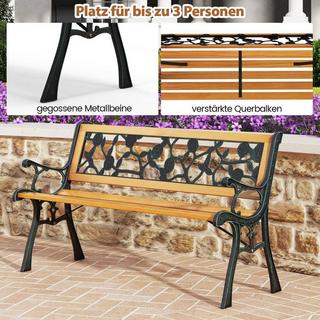 Northio Banc de jardin avec structure en fonte de métal et assise en bois. Banc ergonomique pour 3 personnes, longueur 127,5 cm.  