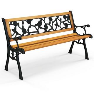 Northio Banc de jardin avec structure en fonte de métal et assise en bois. Banc ergonomique pour 3 personnes, longueur 127,5 cm.  