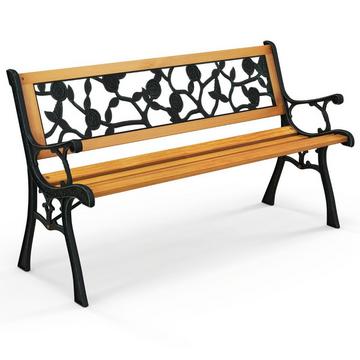 Panca da giardino con struttura in metallo pressofuso e seduta in legno Panca ergonomica per 3 persone, lunga 127,5 cm