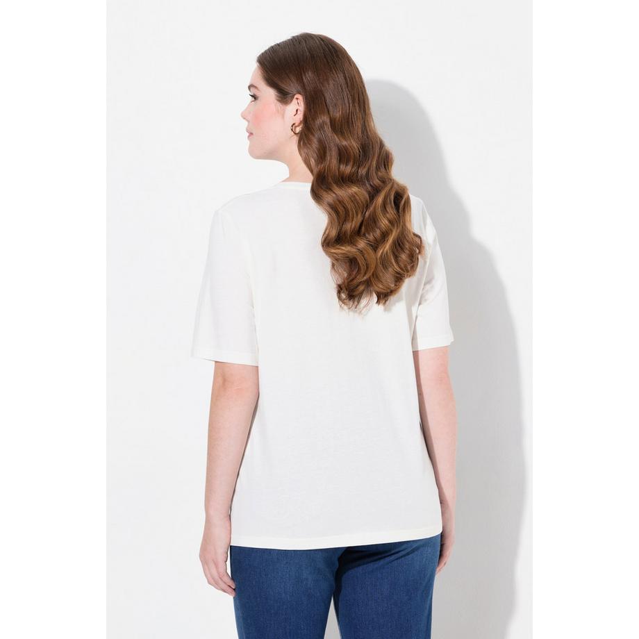 Ulla Popken Besticktes Rundhals Halbarm Biobaumwoll T-Shirt  