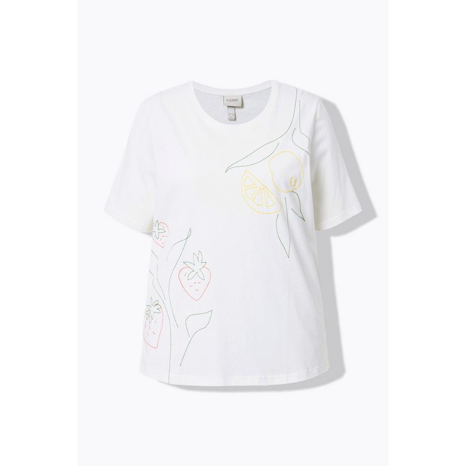 Ulla Popken Besticktes Rundhals Halbarm Biobaumwoll T-Shirt  