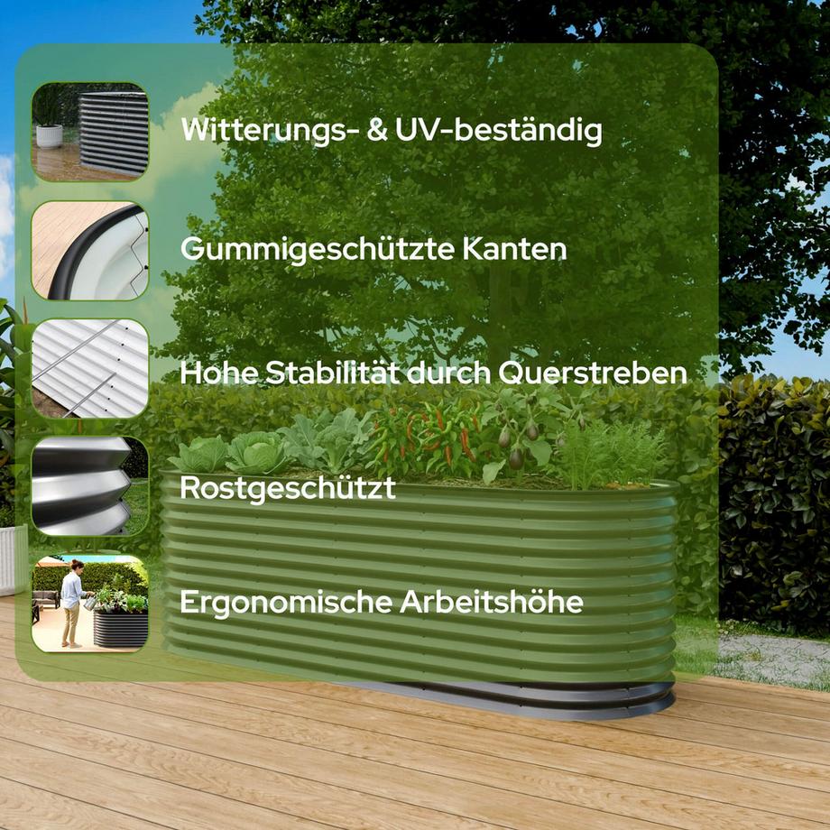 Arebos Ovaler Hochbeet-Kasten  verzinkter Stahl  