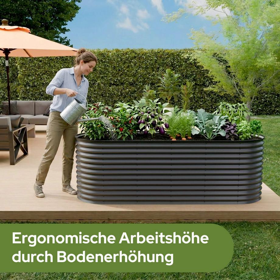 Arebos Ovaler Hochbeet-Kasten  verzinkter Stahl  