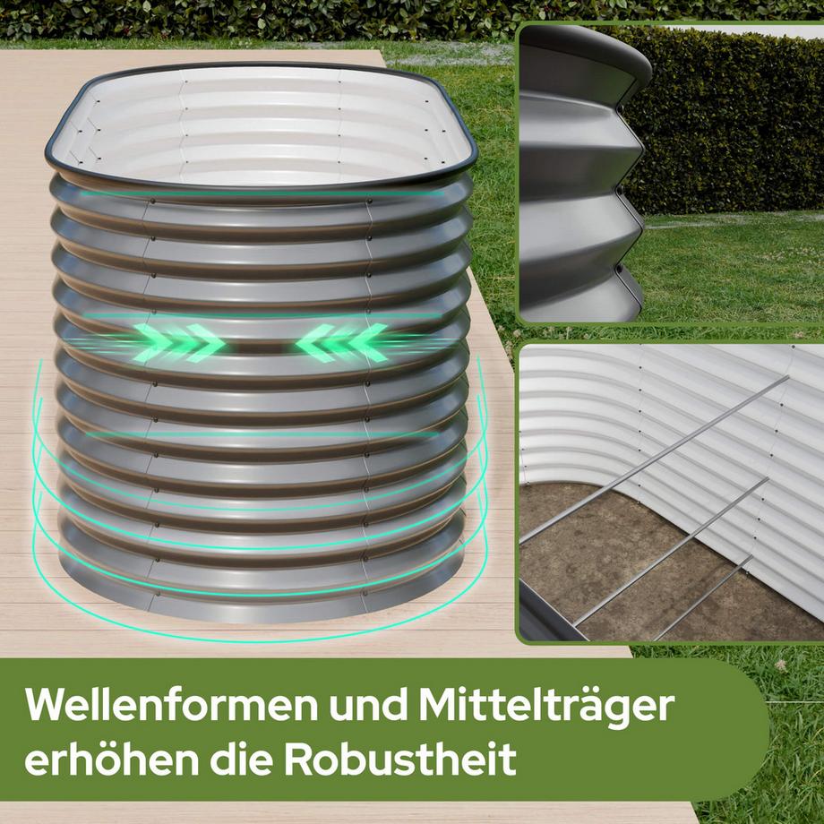 Arebos Ovaler Hochbeet-Kasten  verzinkter Stahl  