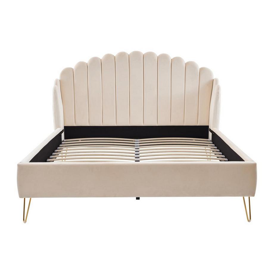 Vente-unique Letto 140 x 190 con con testata letto ondulata Velluto Beige - SAGALI  