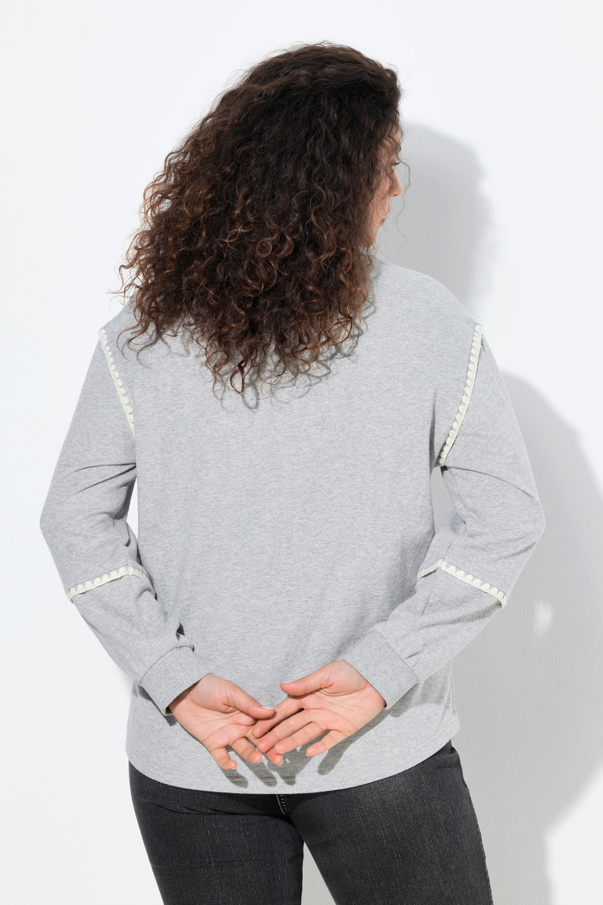 Ulla Popken Sweat-shirt oversize col en V manches longues avec coutures décoratives  