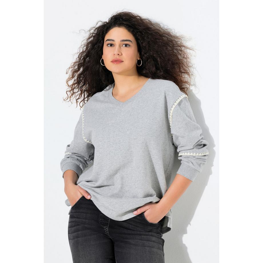 Ulla Popken Oversized V-Ausschnitt Langarm Sweatshirt mit Ziernähten  