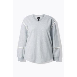 Ulla Popken Sweat-shirt oversize col en V manches longues avec coutures décoratives  