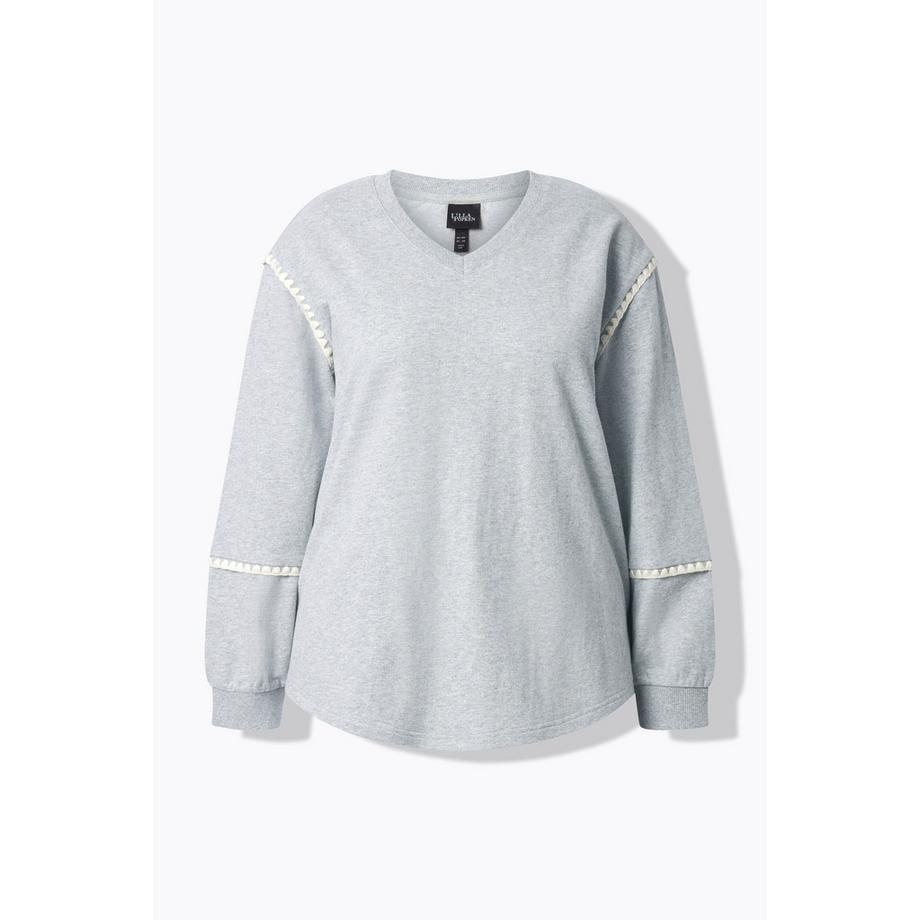 Ulla Popken Oversized V-Ausschnitt Langarm Sweatshirt mit Ziernähten  