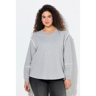 Ulla Popken Sweat-shirt oversize col en V manches longues avec coutures décoratives  
