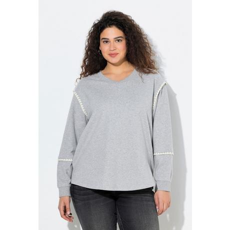 Ulla Popken Sweat-shirt oversize col en V manches longues avec coutures décoratives  