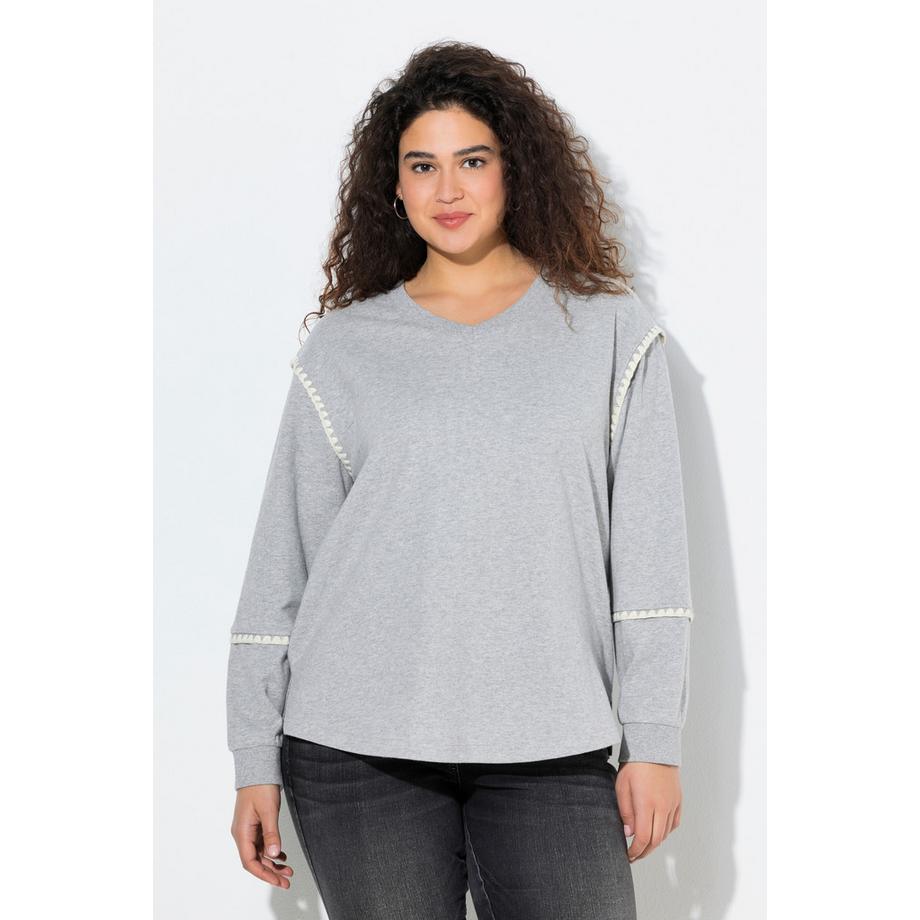 Ulla Popken Oversized V-Ausschnitt Langarm Sweatshirt mit Ziernähten  