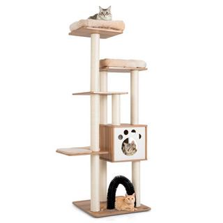 B2X  Arbre à chat à 6 étages 176 cm avec tapis douillets et grotte et arche pour chat Beige 