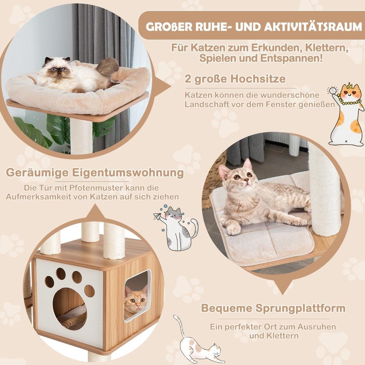 B2X  Arbre à chat à 6 étages 176 cm avec tapis douillets et grotte et arche pour chat Beige 