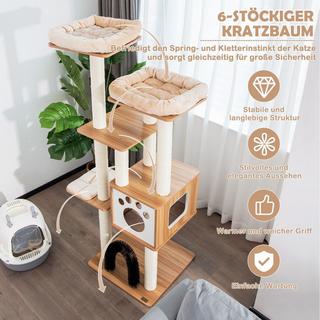 B2X  Arbre à chat à 6 étages 176 cm avec tapis douillets et grotte et arche pour chat Beige 