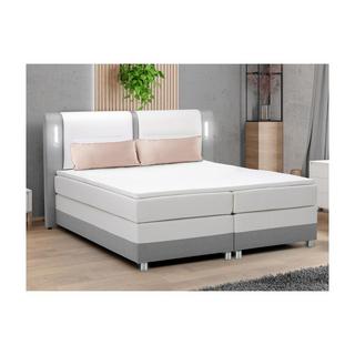 DREAMEA Set boxspring testata LED+reti+materasso+topper Tessuto Similpelle Grigio Bianco RIMINI di DREAMEA  