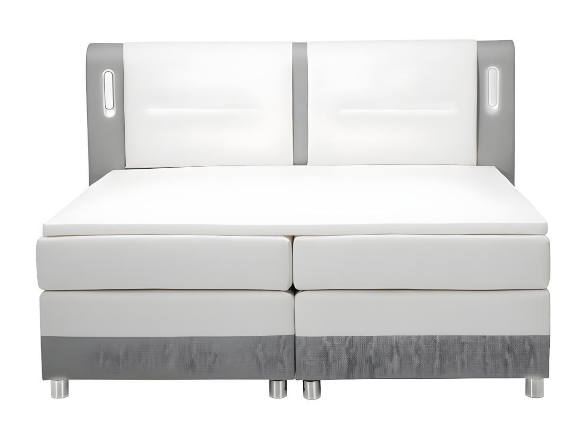 DREAMEA Set boxspring testata LED+reti+materasso+topper Tessuto Similpelle Grigio Bianco RIMINI di DREAMEA  