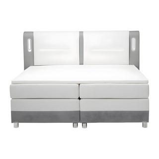 DREAMEA Set boxspring testata LED+reti+materasso+topper Tessuto Similpelle Grigio Bianco RIMINI di DREAMEA  