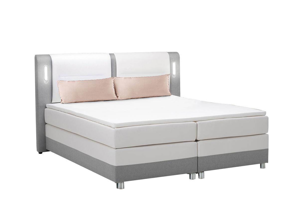 DREAMEA Set boxspring testata LED+reti+materasso+topper Tessuto Similpelle Grigio Bianco RIMINI di DREAMEA  