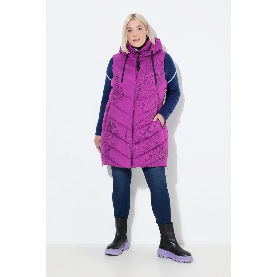 Ulla Popken Doudoune Longue Matelassée Capuche Fermeture Éclair Latérale  